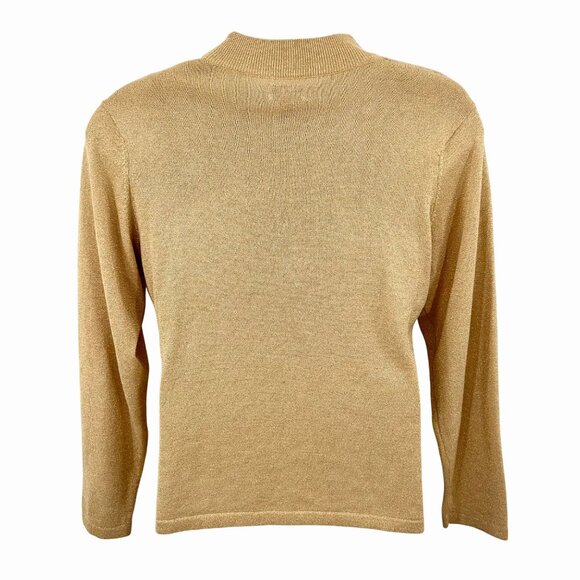 VINTAGE YARNWORKS METALLIC GOLD KNIT MOCK NECK LONG SLEEVE SWEATER - LARGE - Picture 3 of 4